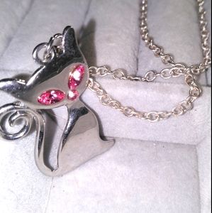 Vintage silver toned cat Necklace